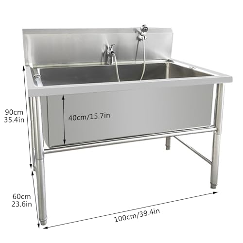 Estación de lavado de perro de acero inoxidable, casa de dormitorio profesional de mascotas, pesado baño de baño para casa Salón, Fácil superficialidad limpia, Aditable para grandes mascotas medianas,