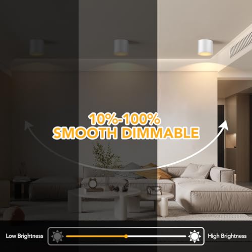 Image of 3-Color&Watt Zoomable Ceiling Spotlight Fixtures, Flush Mount Ceiling Light Fixture Dimmable LED Spot Lights Indoor, 4.72 inch Cylinder Light for Hallway Kitchen Entryway Foyer, 30W White