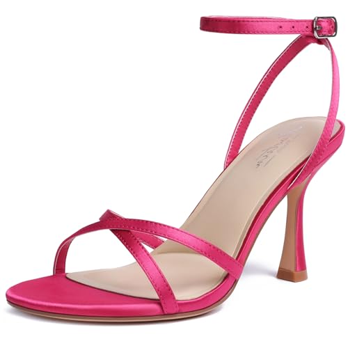 Image of Mostrin Strappy Heels for Women Ankle Strap Heels Women's Heeled Sandals for Party Prom Wedding