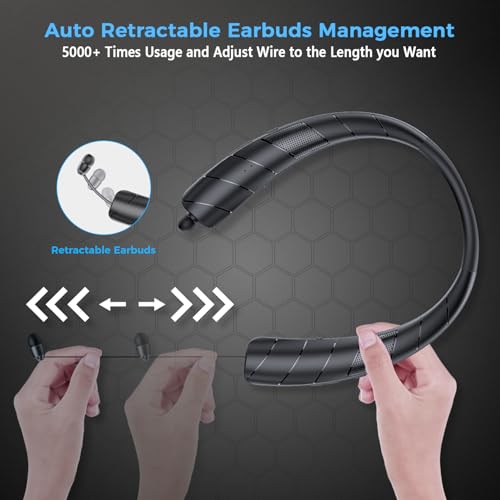 Gardway Neckband Bluetooth Headphones Speaker 2 in 1，Wireless Wearable Speaker with Retractable Earbuds, 3D Stereo Sound, Portable Speaker and Headset for Home, Office and Outdoors (BlackPro) — view 5