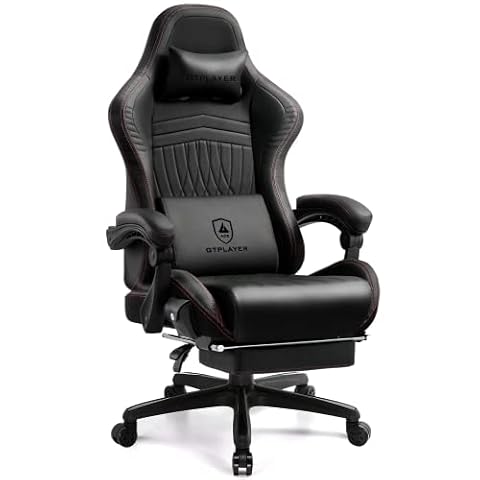 GTPLAYER Fotel gamingowy, fotel gamingowy, krzesło do biurka, krzesło gamingowe, krzesło wyścigowe z podnóżkiem, głośnik, muzyka, krzesło biurowe, obciążenie do 151 kg, rozmiar standardowy
