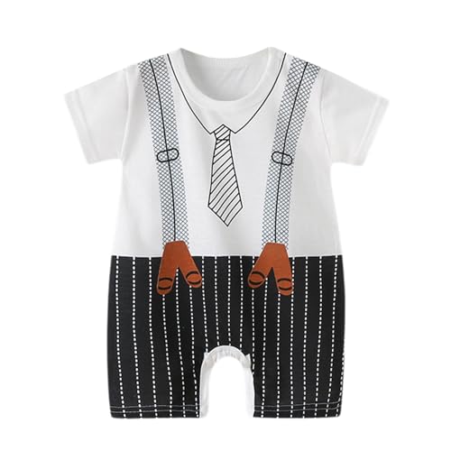 Kleinkind Jungen Gestreift Kurzarm Jumpsuit Lustig Niedlich Krawatte Print Säugling Neugeborenes Rundhals Einteiler Outfits Kinder Sommer Leicht Lose Lässig Strampler Bodysuit Kleidung Bequem (Schwarz
