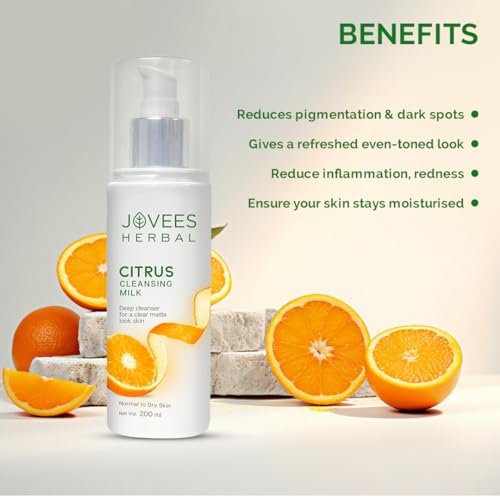 Image of Jovees Herbal Citrus Cleansing Milk For soft, Clean & Healthy skin with Lemon Peel, Almond & Coconut Oil | Gentler Cleanser For Make-up and Dirt Keeps your skin toned | For Normal to Dry Skin- 200ml