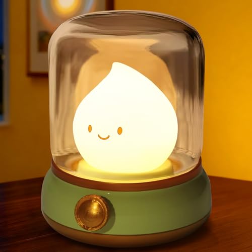 Hbaushun Cute Flame Lamp, Flame Night Light, 2 Modes Retro Rechargeable Night Light, Dimmable Forest Green Vintage Lamp Decor for Bedroom Desk Decoration,Birthday Christmas