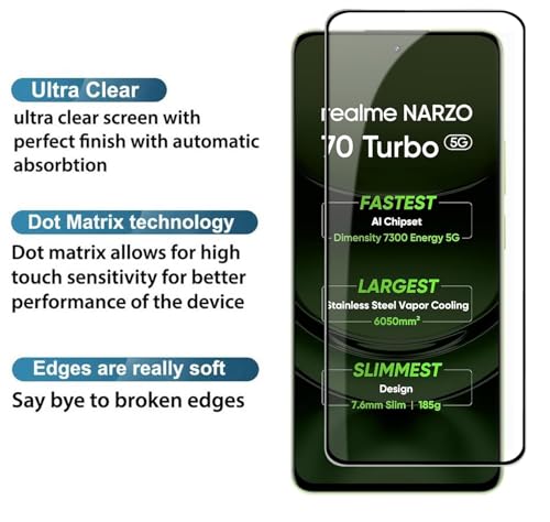 Image of 100FIT Tempered Glass For Realme Narzo 70 Turbo 5G, Realme P1 5G With Full Glue Edge-to-Edge Protector And Easy Installation Kit