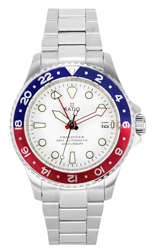 RATIO FreeDiver Dive Watch Sapphire Crystal GMT Rotating Bezel Automatic Diver Watch 200M Water Resistant Diving Watch for Men (White/Pepsi)