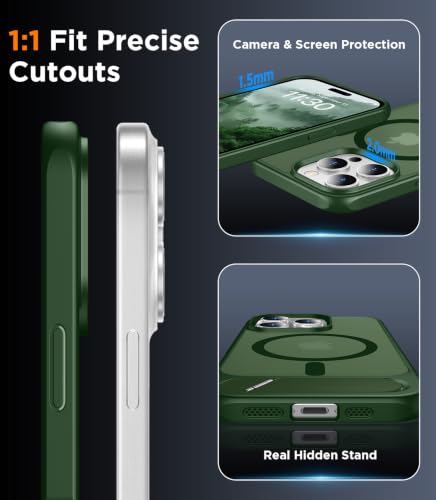 Image of Magnetic Compatible with iPhone 15 Pro Max Case, [Built-in Invisible Kickstand][Compatible with MagSafe] [Military Grade Shockproof] Slim Translucent Matte Phone Case for iPhone 15 Pro Max 6.7 inch