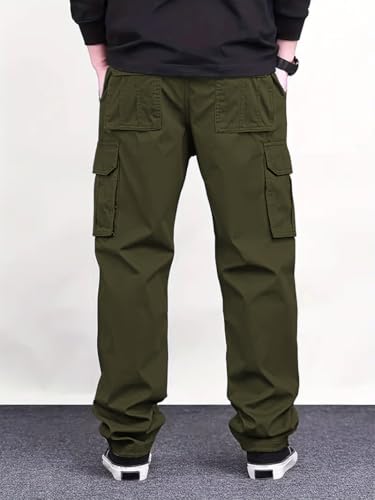 Image of Vogaan Casual Solid Men's Loose Fit Drawstring Cargo Pants with Multiple Pockets | Cotton Cargos for Men