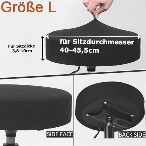 BUYUE Hockerbezug Rund – Dehnbarer Stoff Hocker Überzug Ø 40,6–45,7 cm, Knitterarm, Waschbar & Staubdicht, Sitzbezug für Hocker ohne Polster (Größe L, Schwarz, 1 Stück)