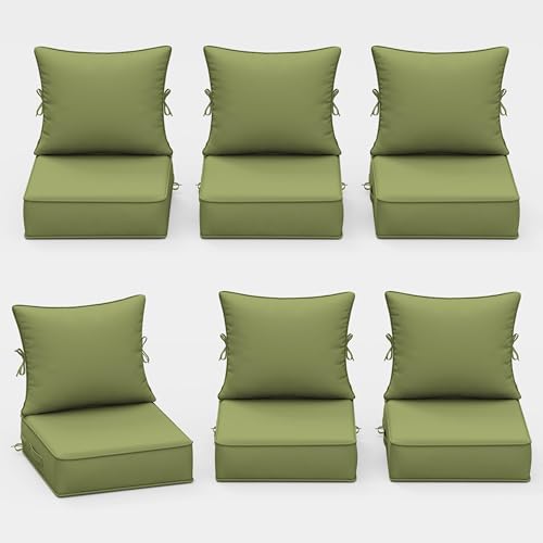 Outdoor Chair Cushions Set of 6, 22 x 24 x 5 Inch Deep Seat and Back Patio Cushions, Waterproof & Fade Resistant All-Weather Cushions for Outdoor Furniture, Couch with Removable & Washable Covers