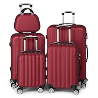 LEADZM Set de 5 Valises de Voyage avec Vanity Case, Valise Grande Taille & Cabine, Set de Bagage pour Voyage, ABS avec roulettes Pivotantes 360°, Cadenas et Poignée Télescopique - Bordeaux