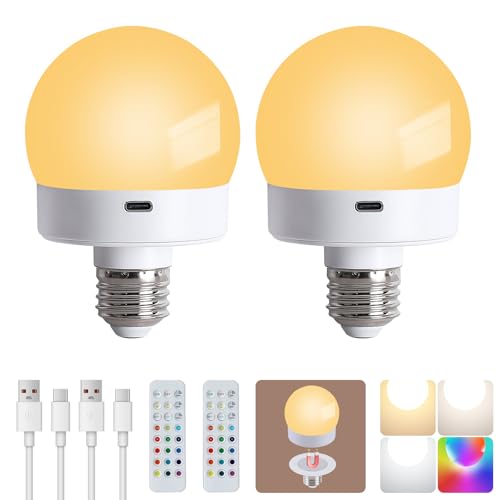 Hotran CDDP-01 Rechargeable Battery Operated Powered Light Bulbs With Remote Control 2 Pack,Wireless Detachable Magnetic Usb Charging Led Bulb cover