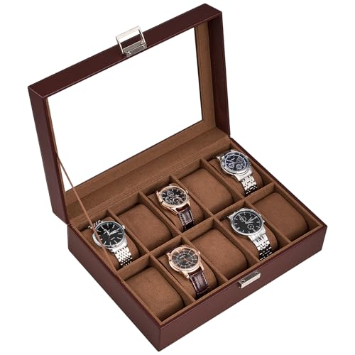 Image of ProCase Watch Box for Men, 10 Slot Mens Watch Case, Watch Storage Watch Holder Organizer for Men, Watch Display Case With Glass Lid -10 Slot, Espresso