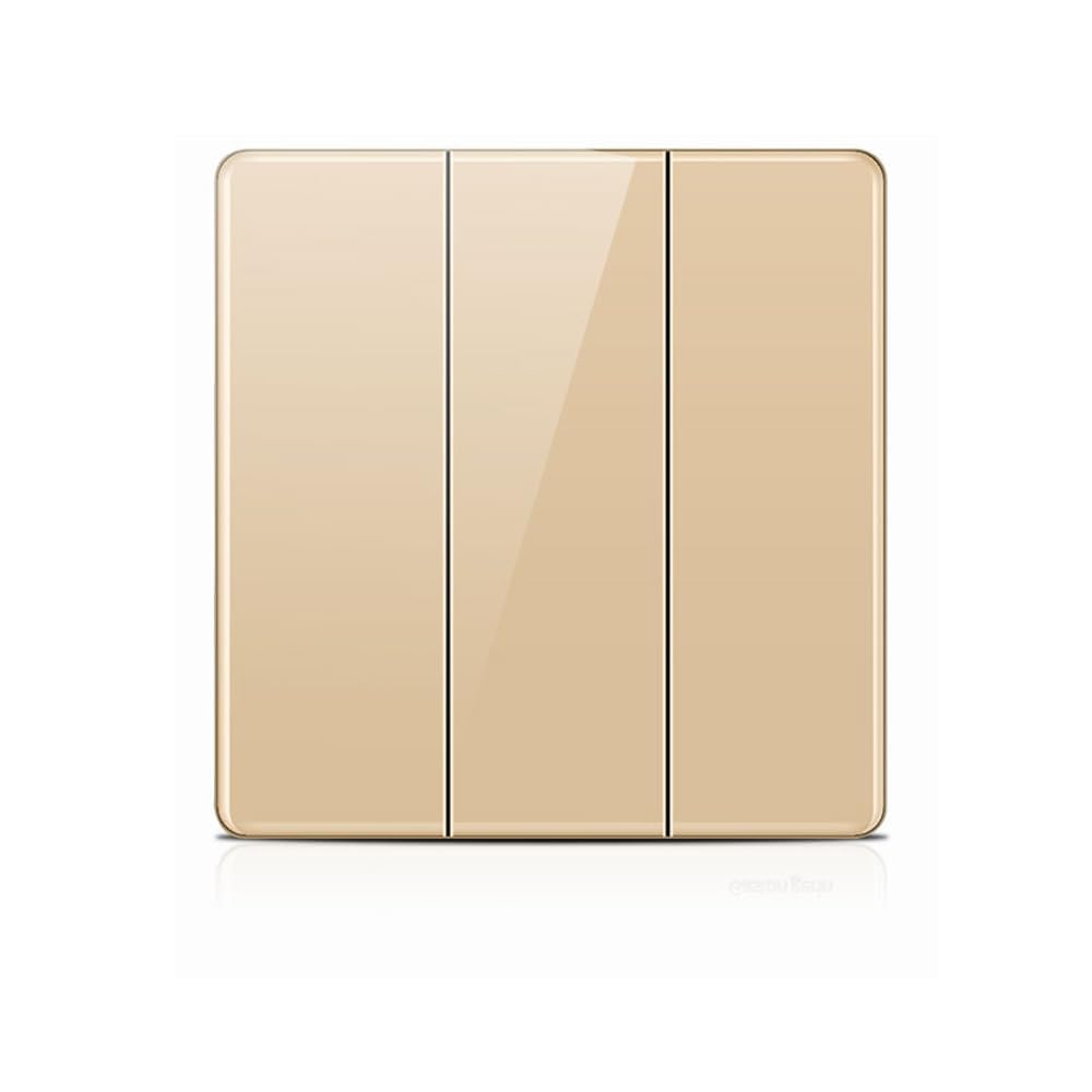 ZFQ 2-Way Big Rocker Button Switch, Modern Acrylic Crystal Glass Gold Wall Panel, Electrical Triple Light Switch
