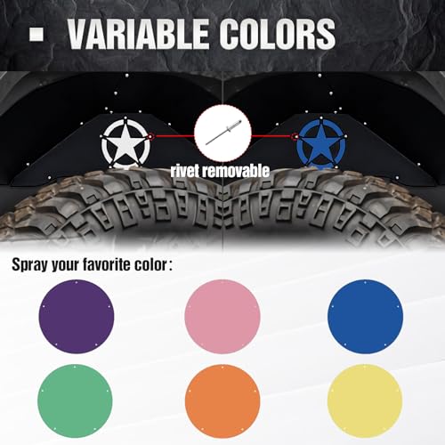 Image of SUORTO Rear Inner Fender Liners Compatible with 2007-2018 Wrangler JK & JKU Unlimited Sport Sahara Rubicon, Bolt-on Style Mud Guards Steel Wheel Cover Fenders Flares (2 /4 Doors) (White Star)