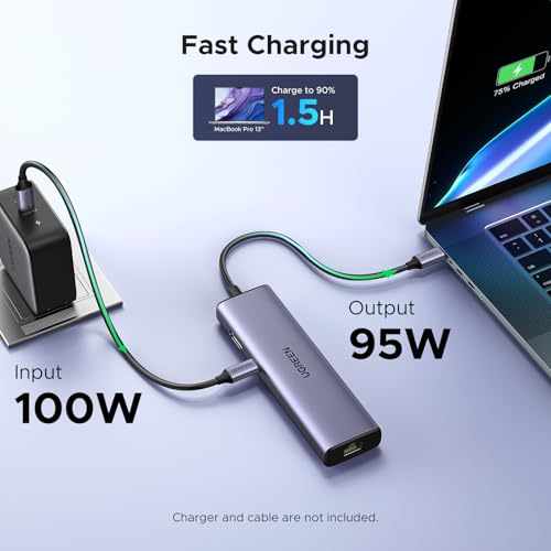 Image of UGREEN Revodok 1061 USB C Hub, 6-in-1 Dock with 1000Mbps Ethernet, 4K 30Hz HDMI, 100W PD, 3 USB A 3.0 Data Ports Multiport Adapter for PC Laptop Phone Compatible with MacBook, iPad, iPhone 17, Galaxy
