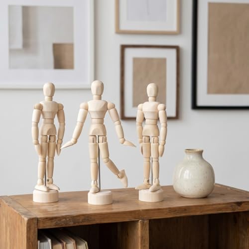 Image of DOITOOL 4.5 Inch Artists Wooden Manikin, 6 Pack Wooden Joints Drawing Mannequin, Artist Manikin with Stand, Flexible Posable Figure Model, Art Anatomy Sketch Props, Jointed Desktop Decoration