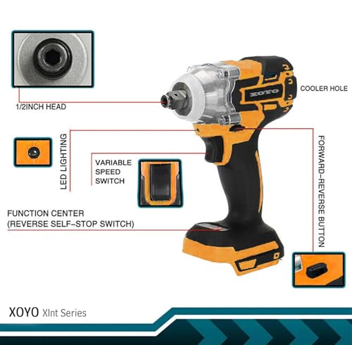 Image of XOYO Cordless Impact Wrench X-Series 21V | 2in1 Interface both NUT /SCREW Driving Head | 2x21V Batteries | Max Torque 380Nm (206ft-lbs) | 2 Speed | Brushless Motor | FREE Screw Bits