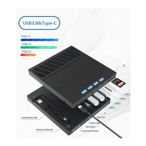 Ammboco USB 3.0 Tipo-C Multiplicación externa Blu-Ray Unidad óptica CD/DVD/BD -/+RW Reproductor Grabador Grabador Lector para Laptop PC - imagen 5
