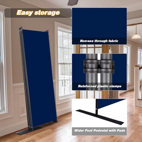 CHOSENM Room Divider, 6 Panel Folding Privacy Screens with Wider Support Feet, 6 Ft Portable Room Partition for Room Separator, 132" W X 71" H, Navy Blue - Thumbnail 5