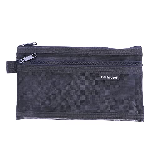 Pencil Case, 20.5CM Large Pencil Cases Pouch Pen Holder Double Transparent Mesh Girls Boys Big Capacity School Stationary Office Pencil Pouch Storage Makeup Bag (Black)