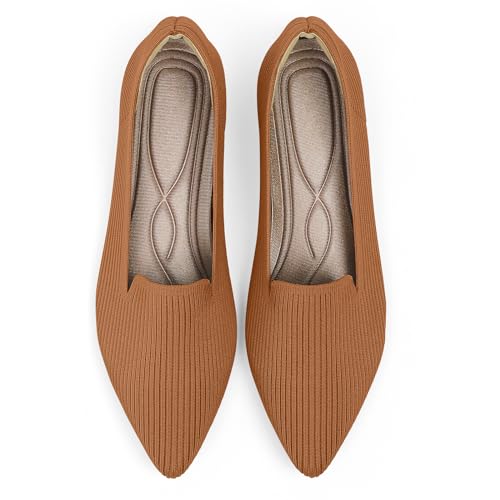 TINGRISE Women's Flats Shoes Pointed Toe Knit Washable Ballet Comfortable