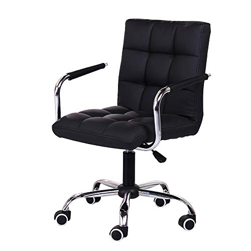 QUSYZD Computer Chair Ergonomic Office/Computer Chair Adjustable Height Leather Desk Gaming Chair Fixed Armrest for Office Meeting Room Bearing capacity: 330lbs,Black