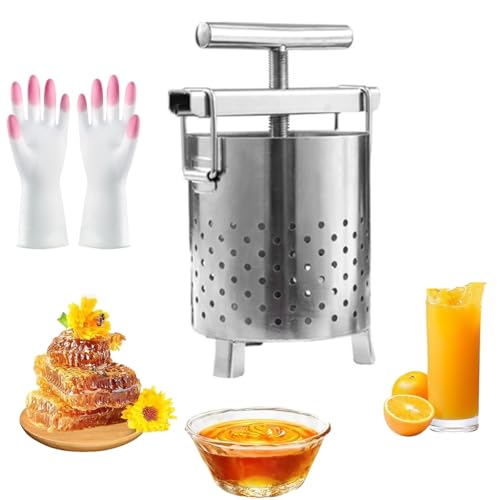 Pressa manuale per miele, in acciaio inox, per frutta e vino, strumento per apicoltura da 2,6 galloni con manico a T e base stabile per uso domestico