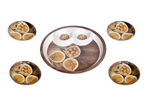 Homestrap Mayfair Melamine Multi Purpose Serving Set for Chaat, Paani Puri, Snacks, Thali, Platter Set - 5 Pc