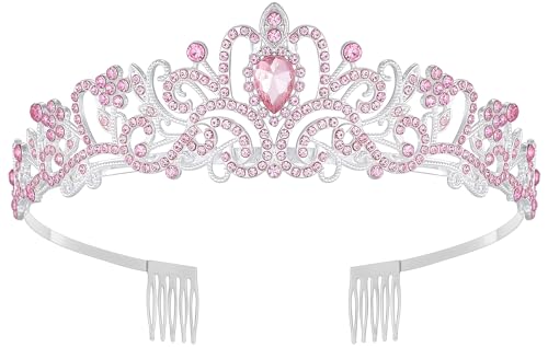 Papoopy Tiara Crown for Women Queen Tiaras for Bridal Birthday Prom Quinceanera Pageant Party Wedding Pink