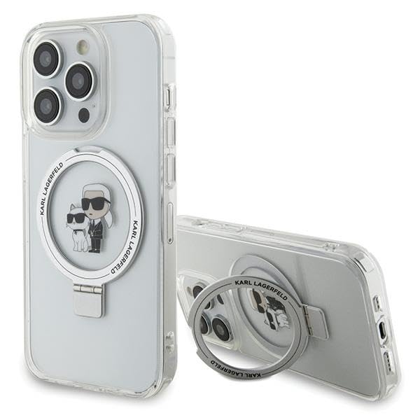 Karl Lagerfeld KLHMP13LHMRSKCH Coque pour iPhone 13 Pro / 13 6,1" Blanc Rigide Anneau Support Karl & Choupettte