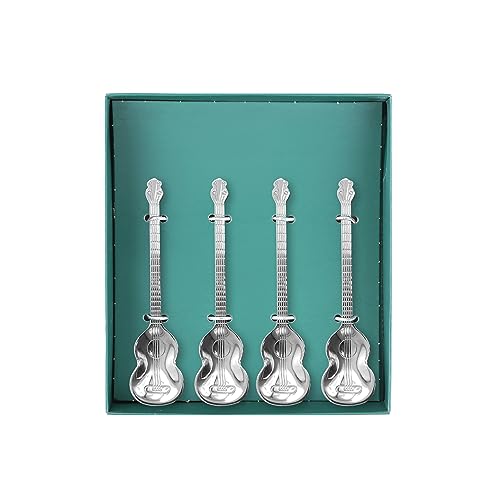 CAIRIAC Guitar Spoon, Coffee Spoons, Creative Cute Spoons, Stainless Steel Teaspoons, Ice-Cream Stirring Spoon, Great Gift for Music Lovers for Birthday, Halloween, Christmas (4PCs, 1 Set Silver)