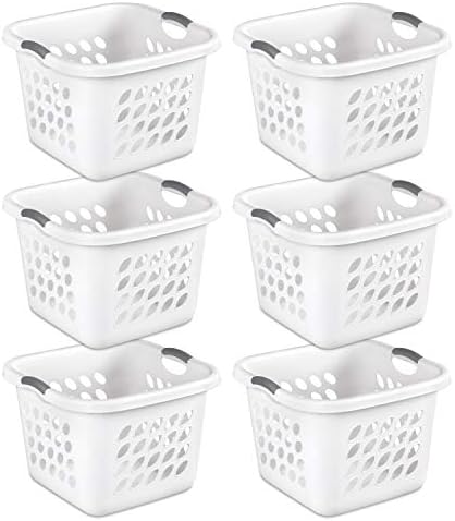 Sterilite 12178006 1.5 Bushel/53 Liter Ultra Square Laundry Basket, White Basket w/ Titanium Inserts, Pack of 6
