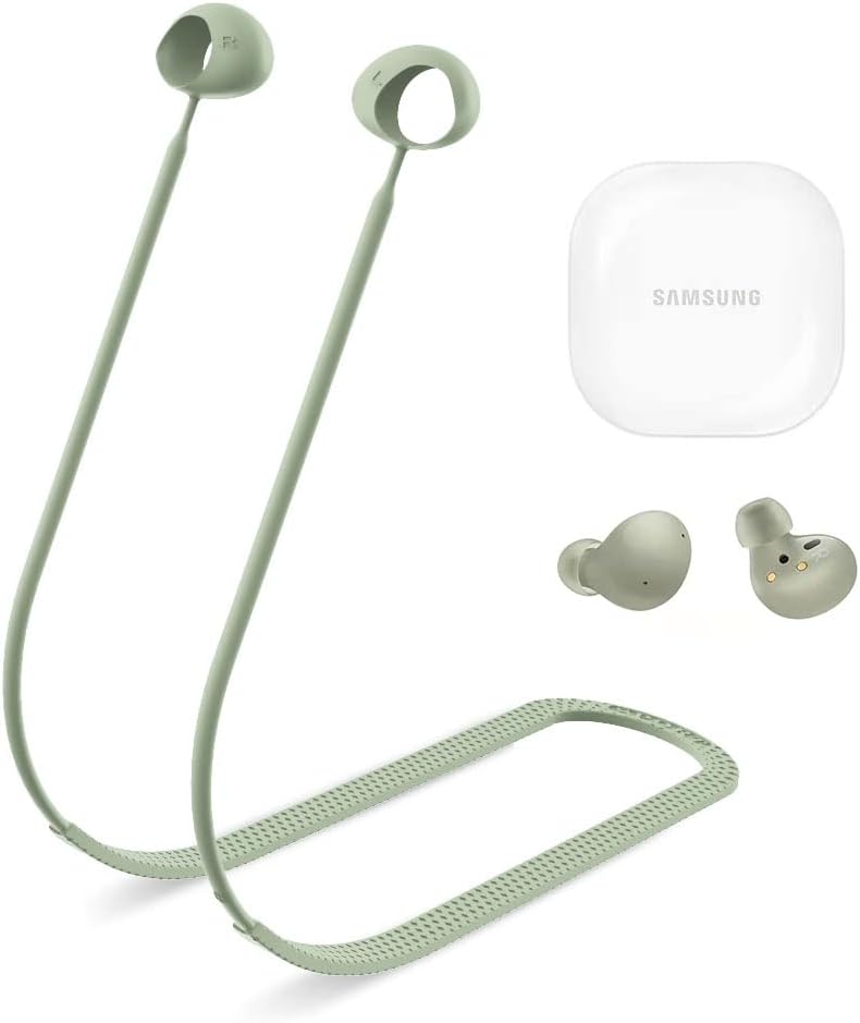 SUIHUOJI for Galaxy Buds 2 Strap, Soft Silicone Special Anti-Skid Design Sports Anti Lost Strap Lanyard Accessories ONLY Compatible with Samsung Galaxy Buds 2 Earbuds Neck Rope Cord - Grey Green