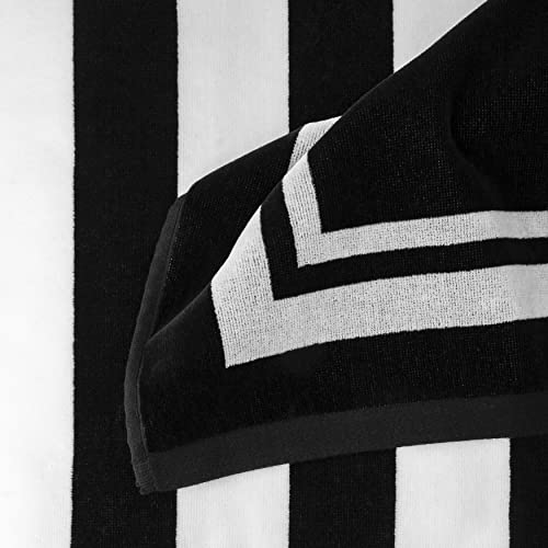 Martha Stewart Cabana Luxury Spa & Hotel Quality 100% Turkish Cotton 2-Piece Beach Towel Set, 450 Gsm, 40" X 72", Soft, Quick Dry, Absorbent, Oversized Beach Essentials, Pool Towels, Black White #TOP5