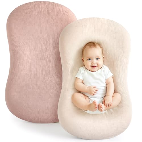 Image of Termichy Baby Lounger Cover Muslin: Soft Cotton Slipcover for Snuggle Me Lounger - Removable & Machine Washable for Daily Use - Zipper-Free & Skin-Friendly for Newborn Girls and Boys