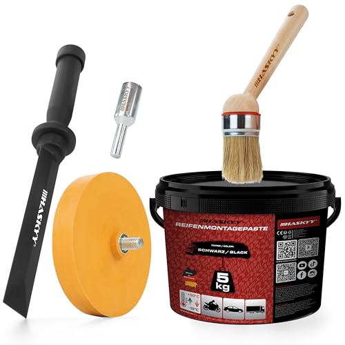 HASKYY 5kg Reifen-Montier-Set Montage-Paste Montagewax SCHWARZ mit Reifenmontage Pinsel Reiniger Schaber Folienradierer