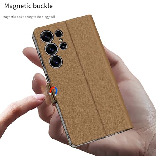 Image of Midkart Leather Flip Cover Compatible with Samsung Galaxy S25 Ultra with Magnetic Lock Card Holder Kickstand Full Body and Camera Protection Case, Lichi Black