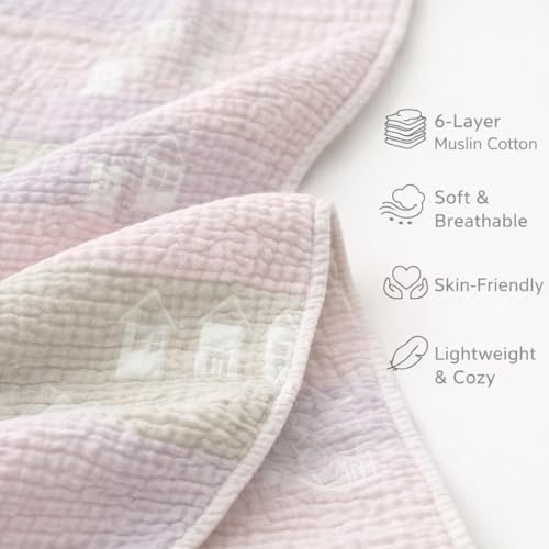 Image of 100% Cotton 6-Layer Muslin Baby Blanket | Super Soft, Breathable & All Seasons Multipurpose Blanket for Babies (House Kitty)