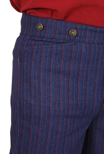Historical Emporium Men's High Waist Dixon Striped Cotton Blend Trousers, Victorian Western Pants with Suspender Buttons3