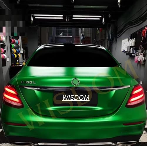 Image of WISDOM Satin Flame Green Vinyl Car Sticker Air Release, Self Adhesive, Vehicle Wrap Sheet for Automotive Bike DIY Exterior Interior Decoration (Flame Green Metallic, 20 Inch X 12 Feet)