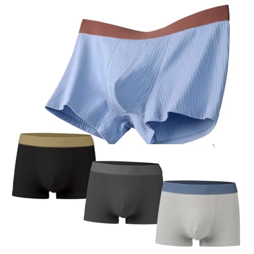 Men's Cotton Breathable Trunks Underwear Stretch Moisture-Wicking Boxer Briefs, 4-Pack