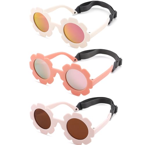 Polarized Baby Sunglasses with Strap - Unbreakable Infant Flowers Sunglasses for Newborn Girls Boys Age 0-12 Months