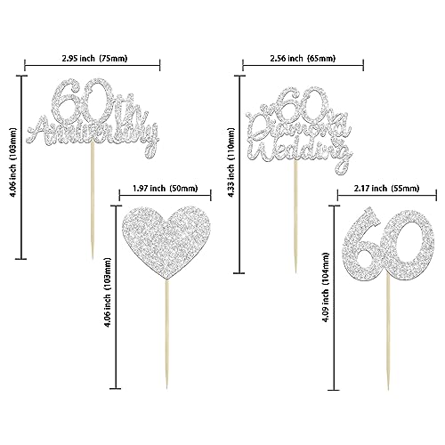 Gyufise 24Pcs Silver Glitter Diamond Wedding Anniversary Heart Cupcake Toppers for 60th Celebration Party Supplies and Cake Decoration - Image 2