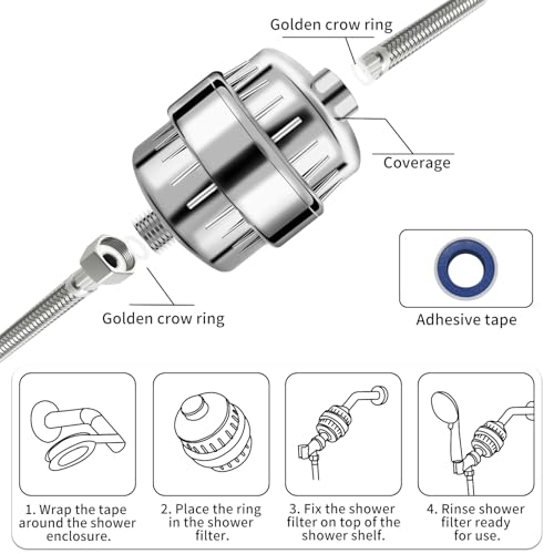 36 Stufen Vitamin C Duschfilter für hartes Wasser – Duschkopffilter mit austauschbarer Kartusche zum Entfernen von Chlor und Schwermetallen