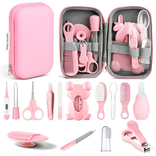 Flintronic 20 Pcs Trousse de Soin Bébé, Trousse de Toilette Bébé Compacte, avec Brosse à Cheveux, Pince à Ongles ect pour Nouveau-Nés Filles Garçons