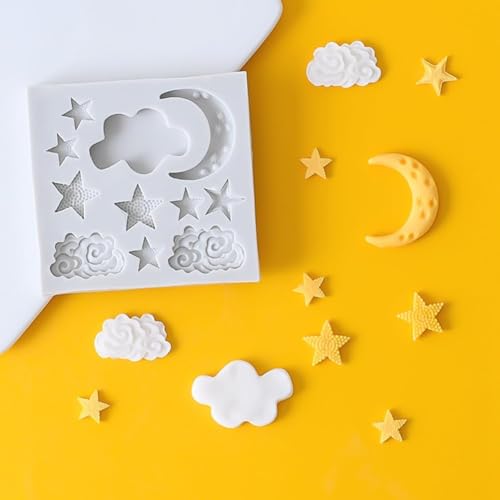Mond Stern Wolke Silikon Form, 3D Backen Silikonformen, Lebensmittel silikon Fondant dekorieren mond Sterne Wolken Form Cutter,für Kuchendekoration, Fondant, Schokolade