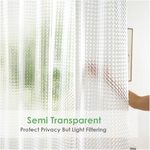 Image of Shower Curtain Liner 74 Inches Long, EVA Heavy Duty Clear Shower Liner with 3 Strong Weights, 3D Square, 72 x 74 Inch