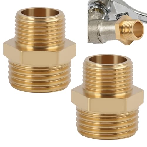 2PCS Mamelon Double Réduction en Laiton 1/2 Pouce x 3/8 Pouce, Mamelon Laiton Réduit Double Filetage Mâle, Raccord de Connexion Robuste pour Eau, Air, Gaz,...