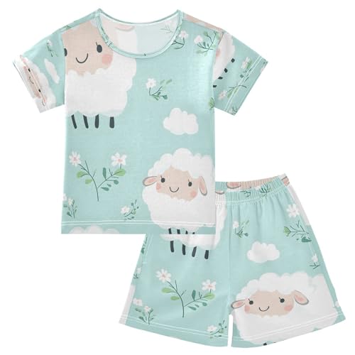 senya Short Sleeve Pajamas Sets Summer Cotton Sleepwear Cute White Sheep
